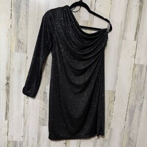 Allen B. By Allen Schwartz Sparkling Black One Shoulder Dress
